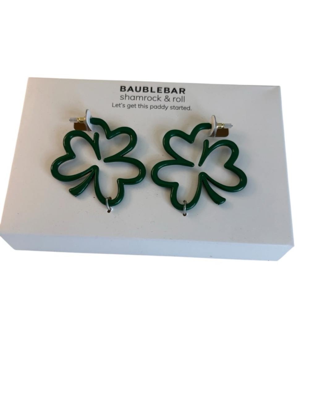Shamrock & Roll Green Enamel Open Frame Earrings.